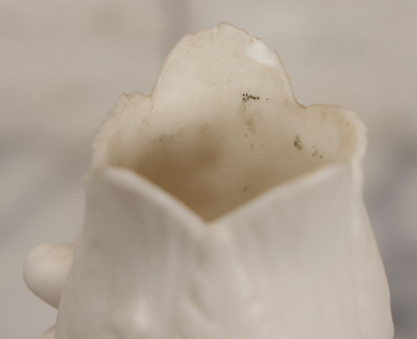 Lot 036 - Vintage Bisque Flower Vase With Hand, Fern, And Petal Motifs, Note Losses To Flower Petals, Chips, 7-3/8" Height