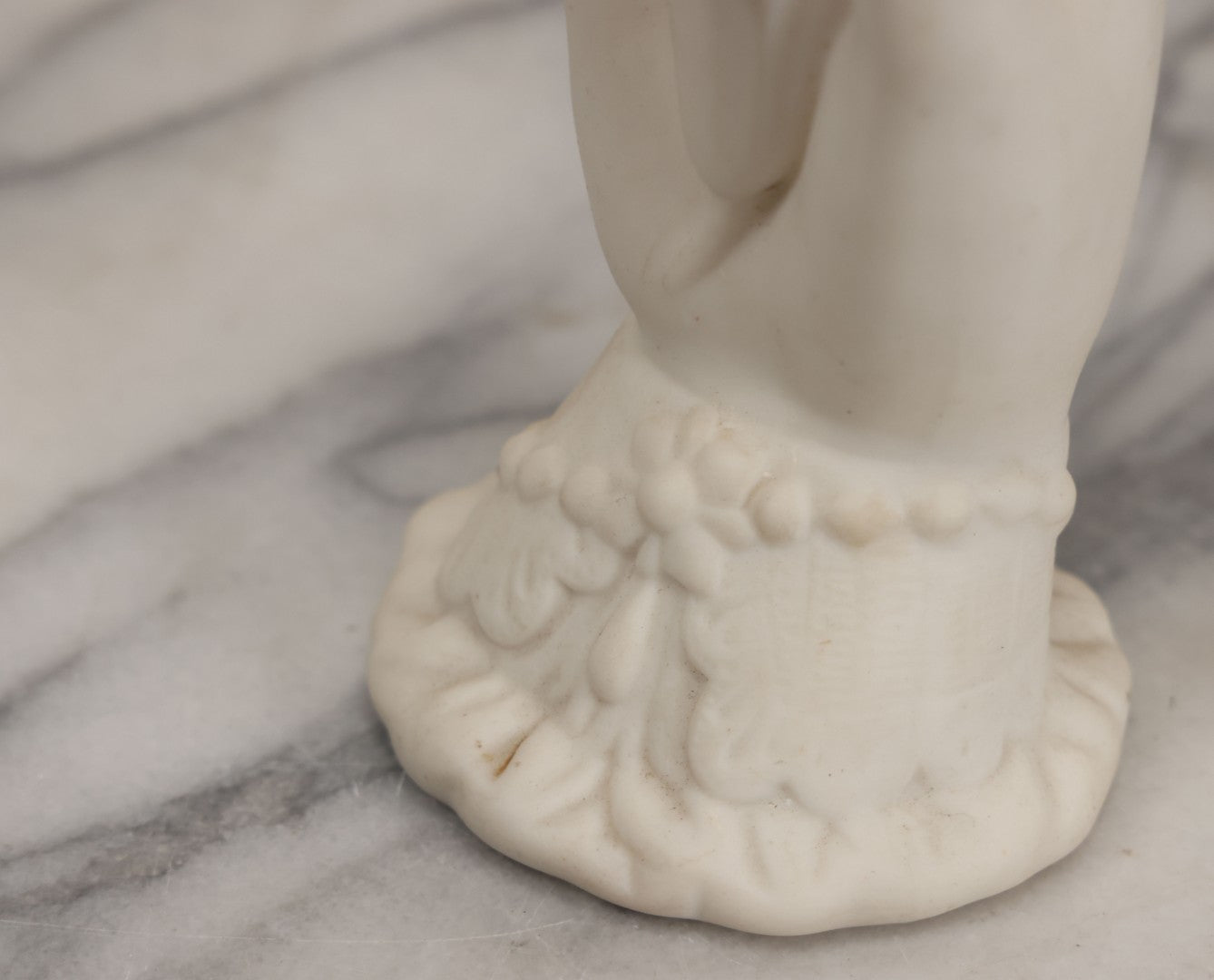 Lot 036 - Vintage Bisque Flower Vase With Hand, Fern, And Petal Motifs, Note Losses To Flower Petals, Chips, 7-3/8" Height