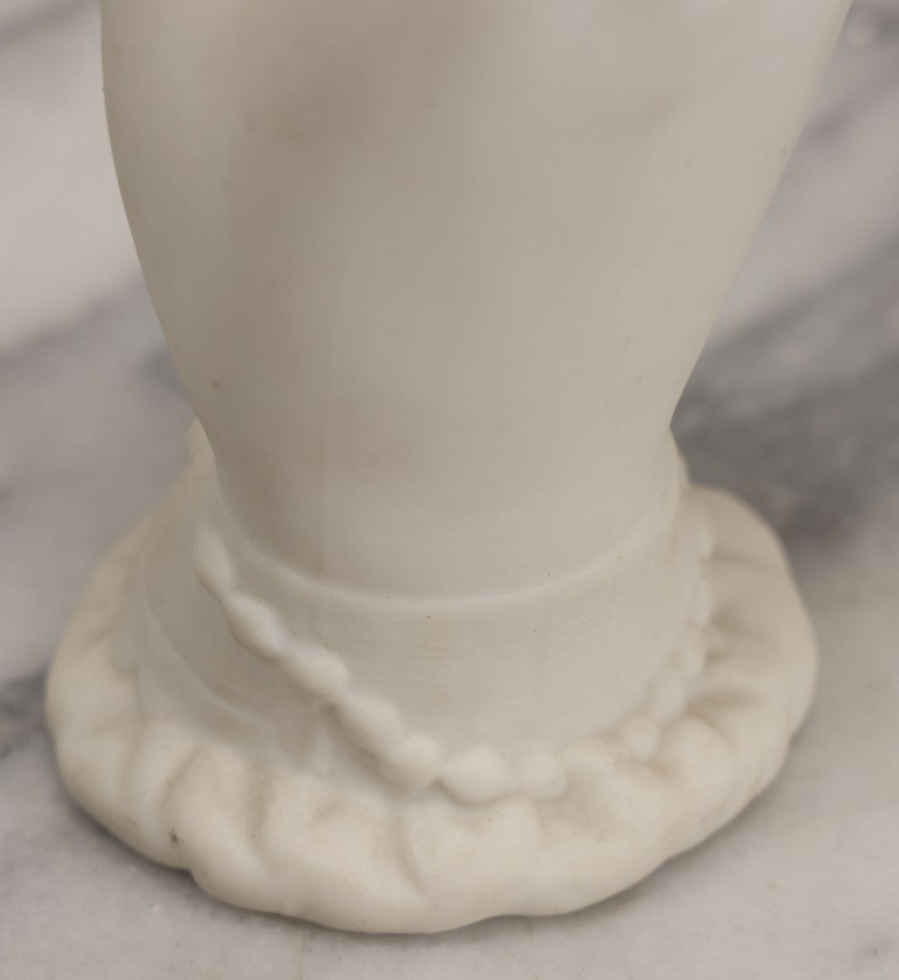 Lot 036 - Vintage Bisque Flower Vase With Hand, Fern, And Petal Motifs, Note Losses To Flower Petals, Chips, 7-3/8" Height