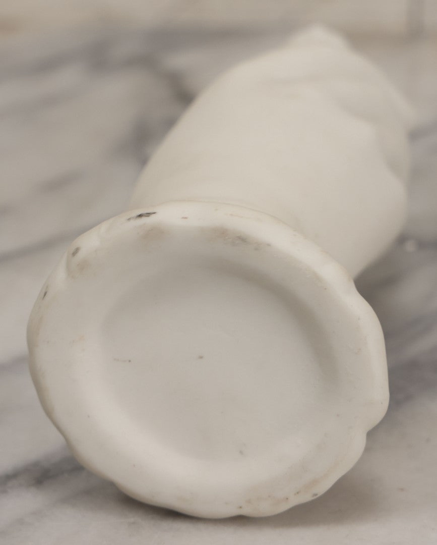 Lot 036 - Vintage Bisque Flower Vase With Hand, Fern, And Petal Motifs, Note Losses To Flower Petals, Chips, 7-3/8" Height