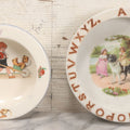 Lot 039 - Pair Of Antique Children's Plate Bowls Including Alphabet Dish With Children Riding Dog And Baby Dish With Child Playing With Toys, Marked Made In Czecho-Slovakia