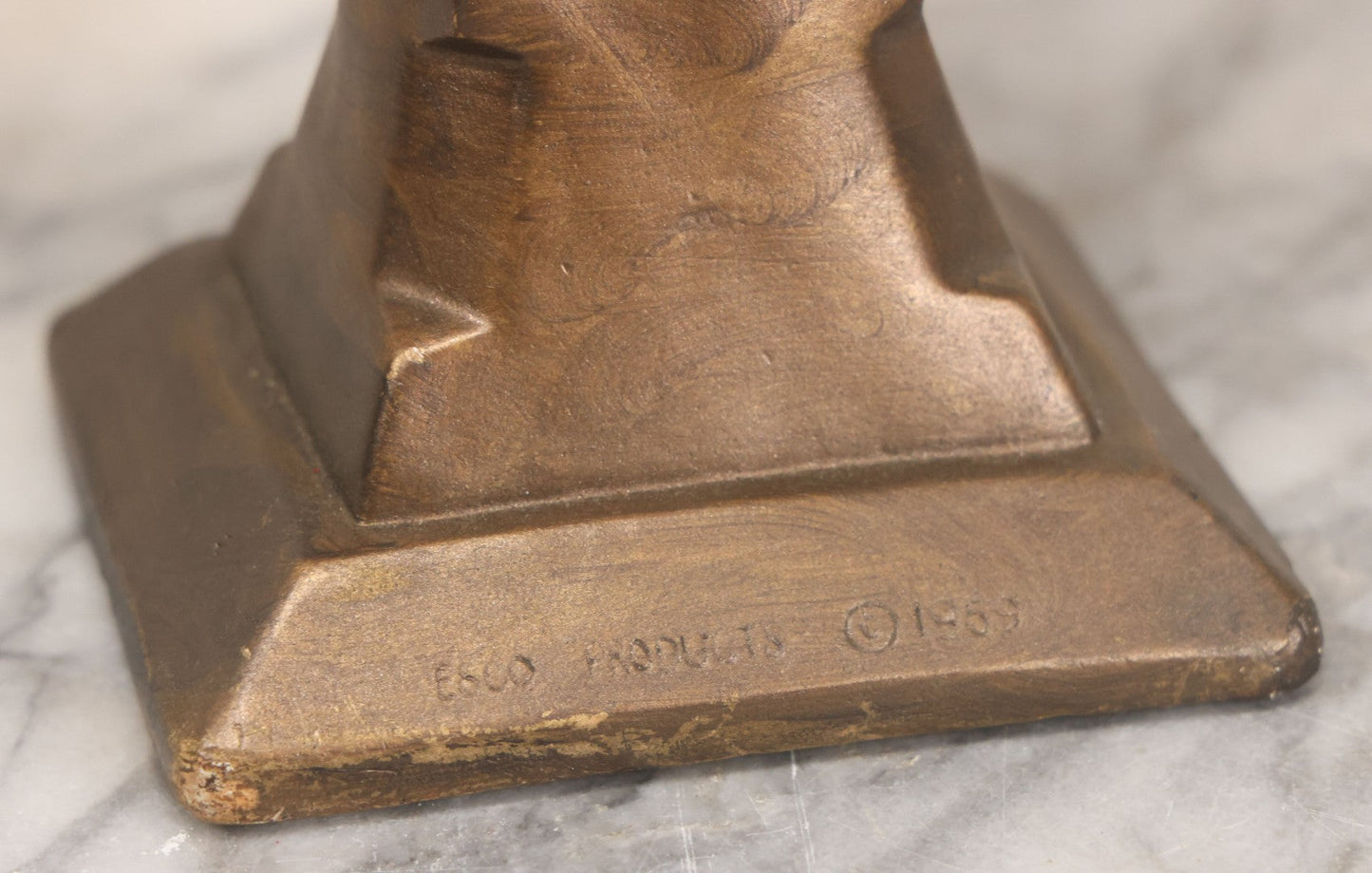 Lot 041 - Vintage Bronze Painted Chalkware Bust Statue Of Little Girl Covering Her Ears After Emmanuel Villanis, Manufactured By Esco Products, Copyright 1959, 8-3/4" Height