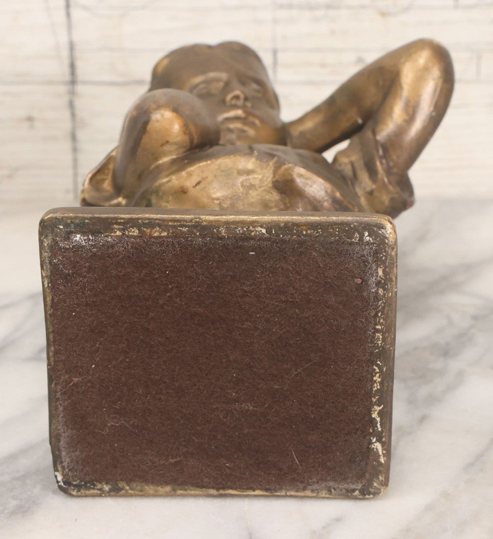 Lot 041 - Vintage Bronze Painted Chalkware Bust Statue Of Little Girl Covering Her Ears After Emmanuel Villanis, Manufactured By Esco Products, Copyright 1959, 8-3/4" Height