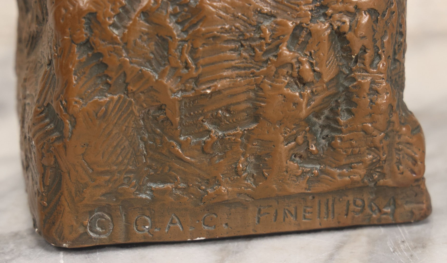 Lot 042 - Vintage Bronze Chalkware Status Of Nude Man And Woman In Lovers Embrace After "The Kiss" By Auguste Rodin, Manufactured By Q.A.C. Finelli, Copyright 1964, 8-1/4" Height