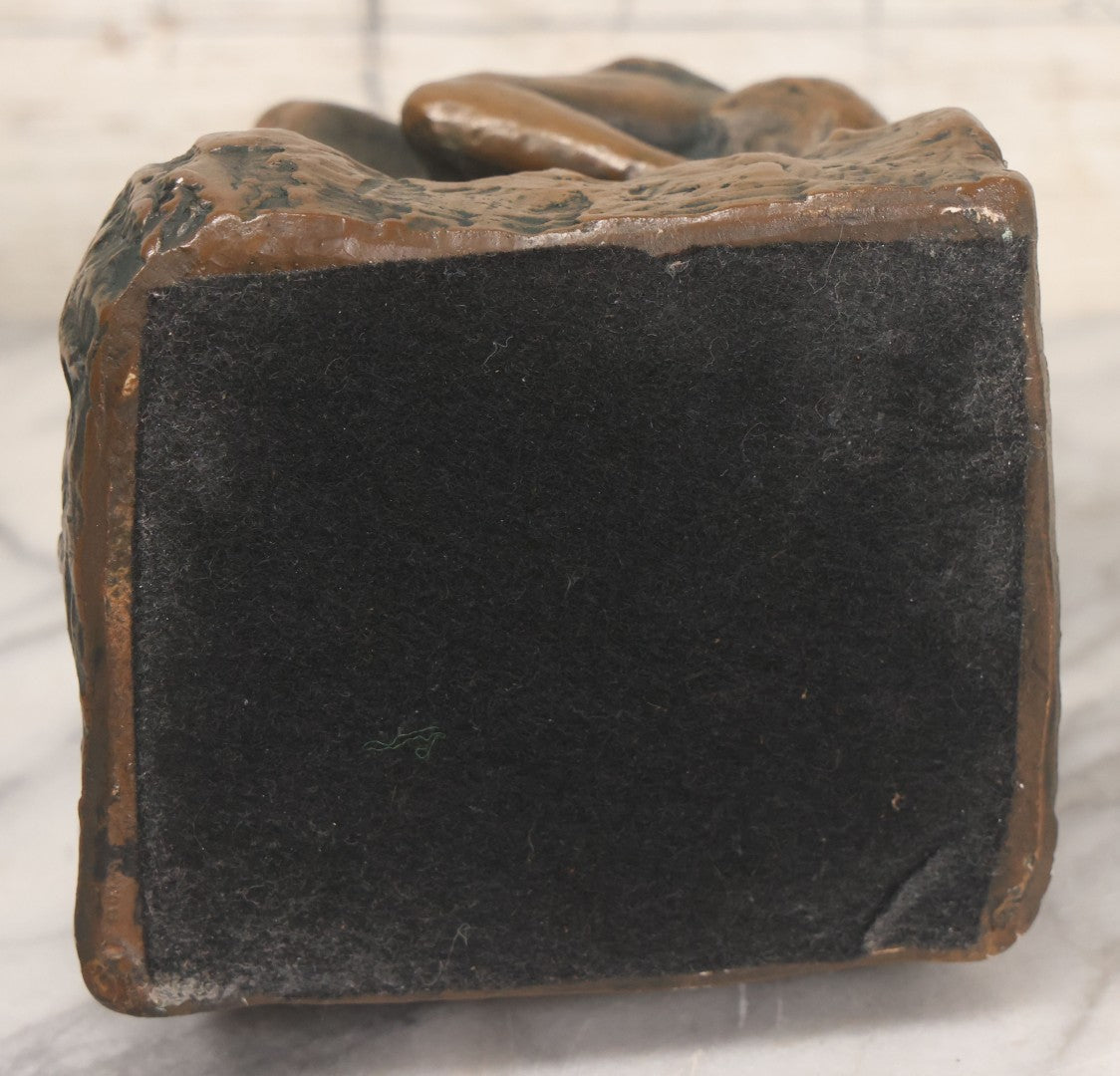 Lot 042 - Vintage Bronze Chalkware Status Of Nude Man And Woman In Lovers Embrace After "The Kiss" By Auguste Rodin, Manufactured By Q.A.C. Finelli, Copyright 1964, 8-1/4" Height