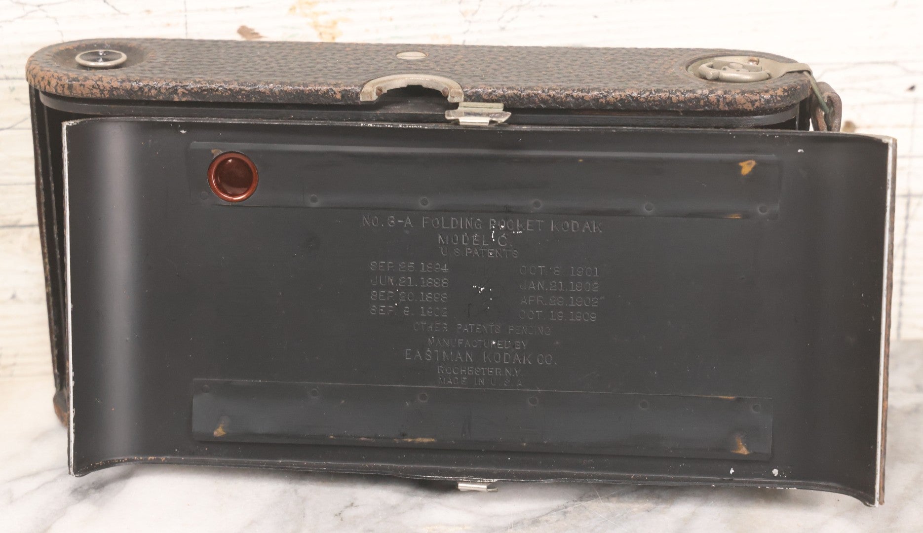 Lot 044 - Antique No. 3-A Folding Pocket Kodak Model C Camera Manufactured By Eastman Kodak Co., Rochester, New York, With Cooke Lens Manufactured By Taylor Taylor & Hobson, Limited, Last Patent Date October 19, 1909, Note Camera Has Musty Smell