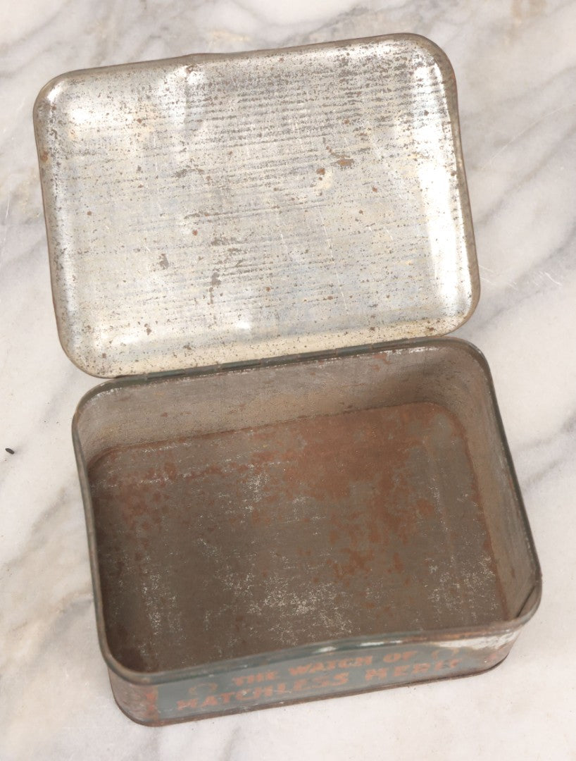 Lot 049 - Vintage Tin Lithograph Factory Agency Advertising Tin For Omega Watches, "The Watch Of Matchless Merit; Universally Guarenteed" 