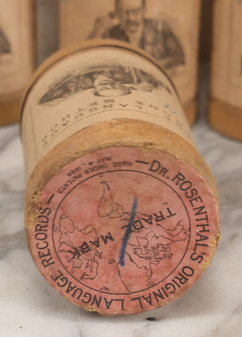 Lot 051 - Grouping Of Eight Antique "Dr. Rosenthal's Original Language Records; The Language Phone Method [...] Of Practical Linguistry," Wax Recoreds In Original Cardboard Tubes & Paper Labels, International College Of Languages, New York, Some Damaged