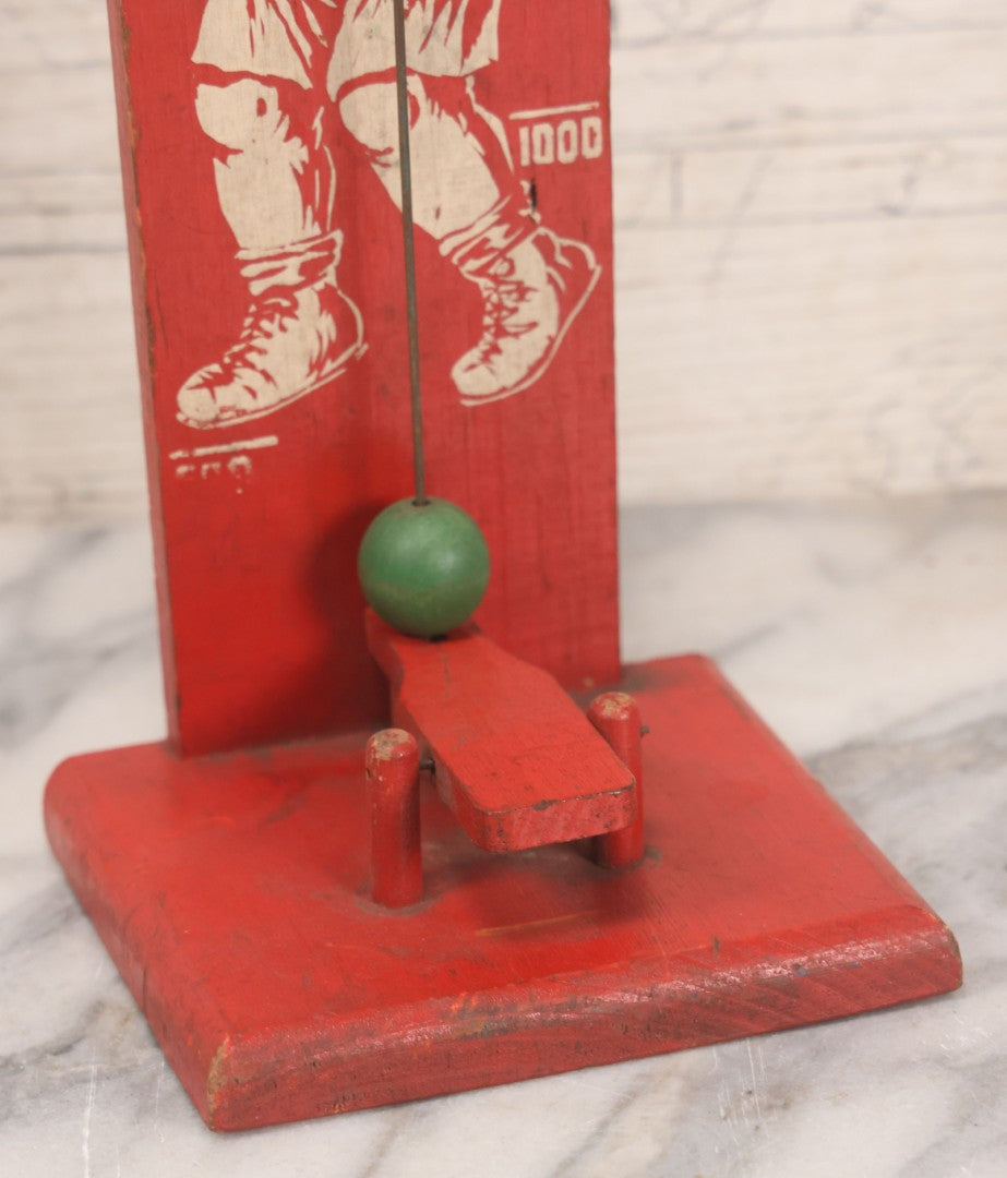 Lot 053 - Vintage Painted Wood "High Striker" Or "Strongman" Carnival Style Tabletop Toy With Young Boy Boxer And Finger Operated Bell Ringer, Circa 1950