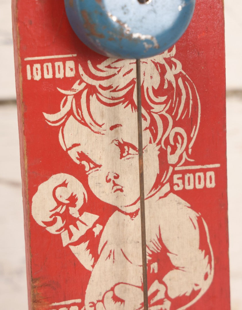 Lot 053 - Vintage Painted Wood "High Striker" Or "Strongman" Carnival Style Tabletop Toy With Young Boy Boxer And Finger Operated Bell Ringer, Circa 1950