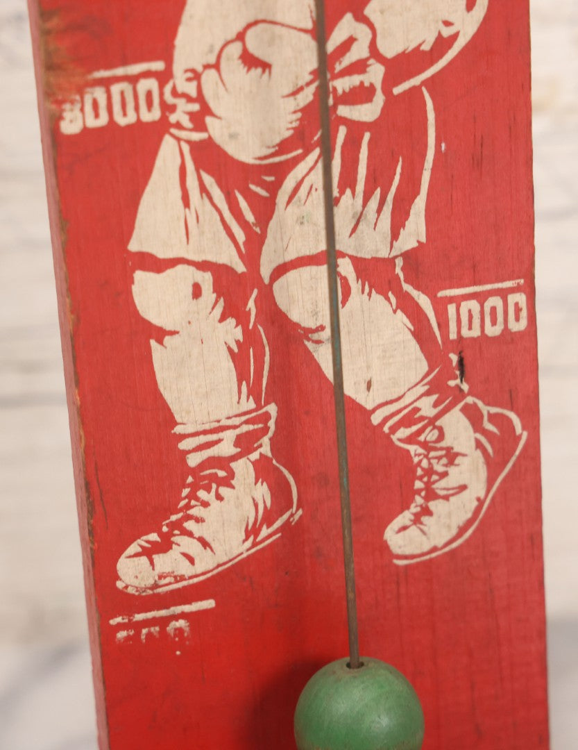 Lot 053 - Vintage Painted Wood "High Striker" Or "Strongman" Carnival Style Tabletop Toy With Young Boy Boxer And Finger Operated Bell Ringer, Circa 1950