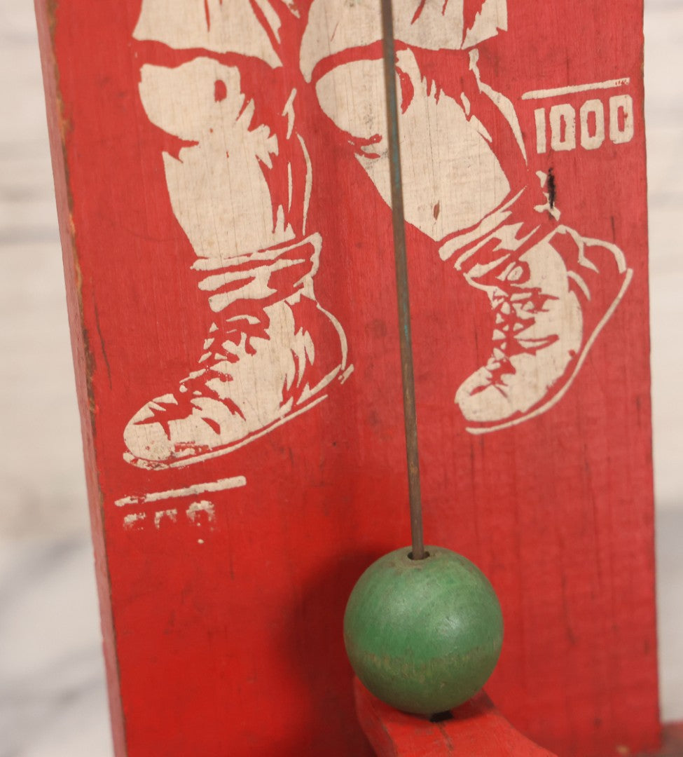 Lot 053 - Vintage Painted Wood "High Striker" Or "Strongman" Carnival Style Tabletop Toy With Young Boy Boxer And Finger Operated Bell Ringer, Circa 1950
