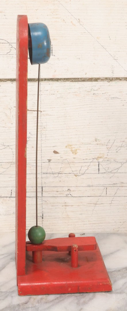 Lot 053 - Vintage Painted Wood "High Striker" Or "Strongman" Carnival Style Tabletop Toy With Young Boy Boxer And Finger Operated Bell Ringer, Circa 1950