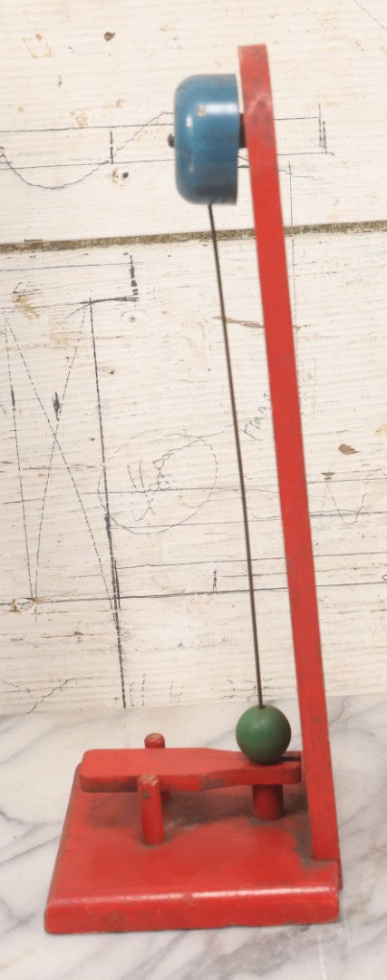 Lot 053 - Vintage Painted Wood "High Striker" Or "Strongman" Carnival Style Tabletop Toy With Young Boy Boxer And Finger Operated Bell Ringer, Circa 1950