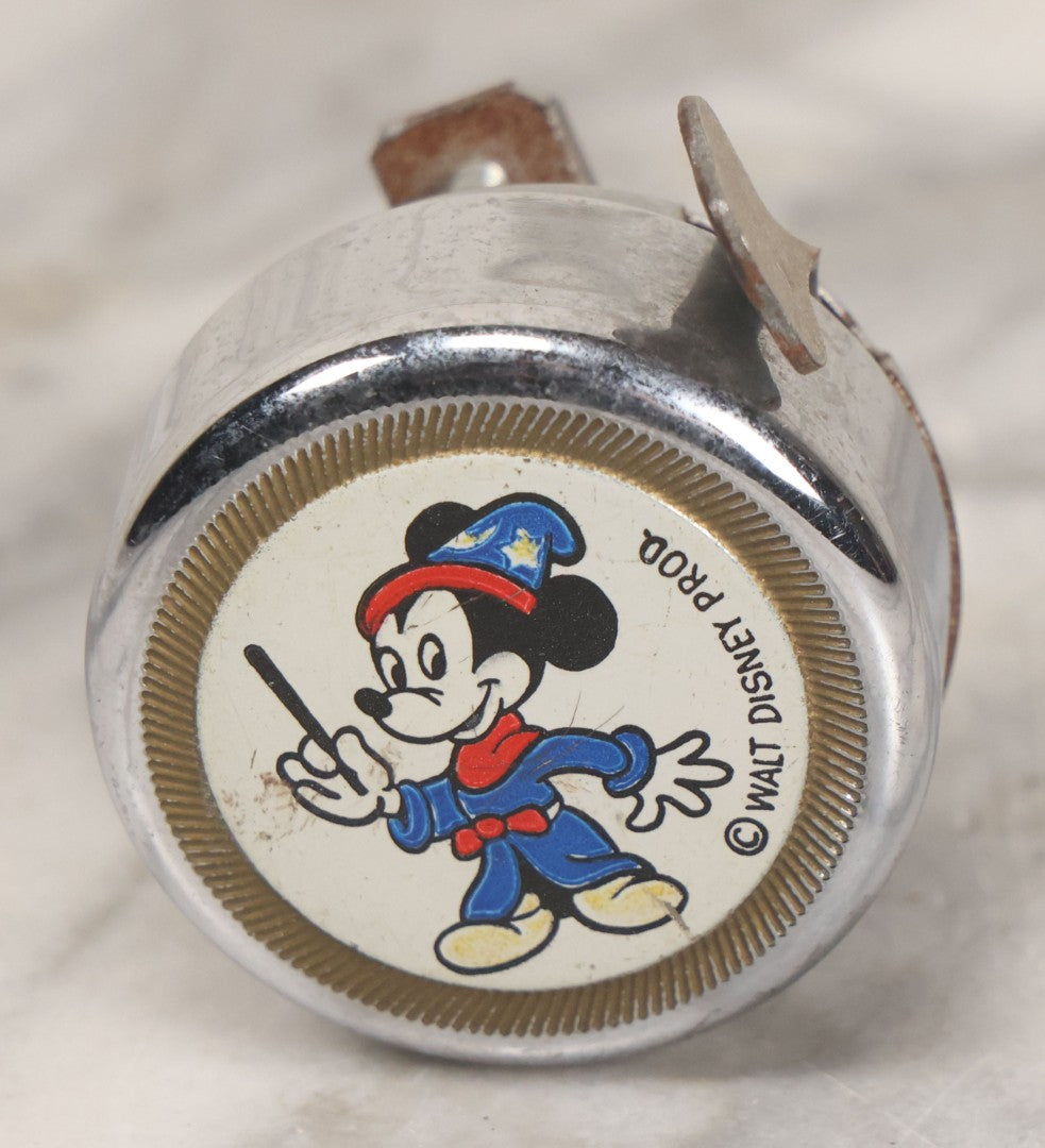 Lot 055 - Vintage Mickey Mouse Magician Chrome Bicycle Bell With Handlebar Clamp, Copyright Walt Disney Productions, Made In Germany, Ringer Functions