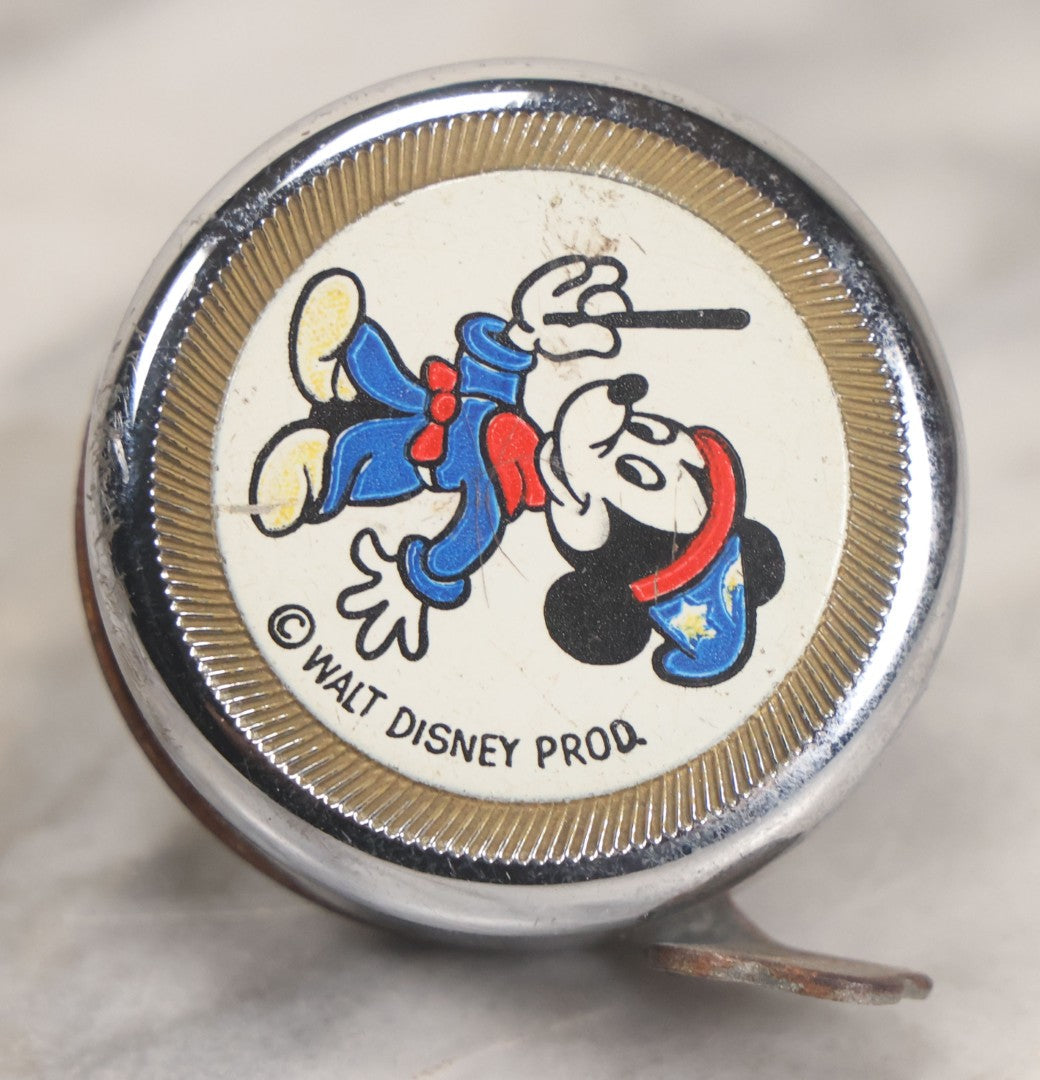 Lot 055 - Vintage Mickey Mouse Magician Chrome Bicycle Bell With Handlebar Clamp, Copyright Walt Disney Productions, Made In Germany, Ringer Functions