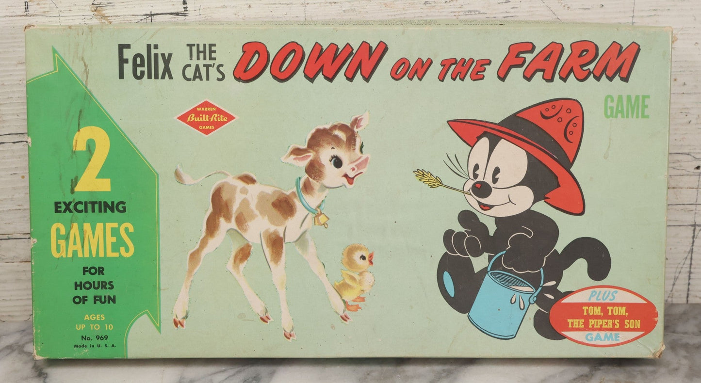 Lot 060 - "Felix The Cat's Down On The Farm" Vintage Board Game By Warren Built-Rite Games, Missing All Pieces But Boards
