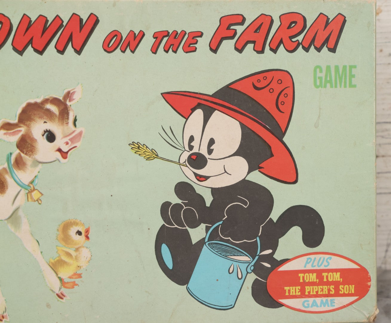 Lot 060 - "Felix The Cat's Down On The Farm" Vintage Board Game By Warren Built-Rite Games, Missing All Pieces But Boards