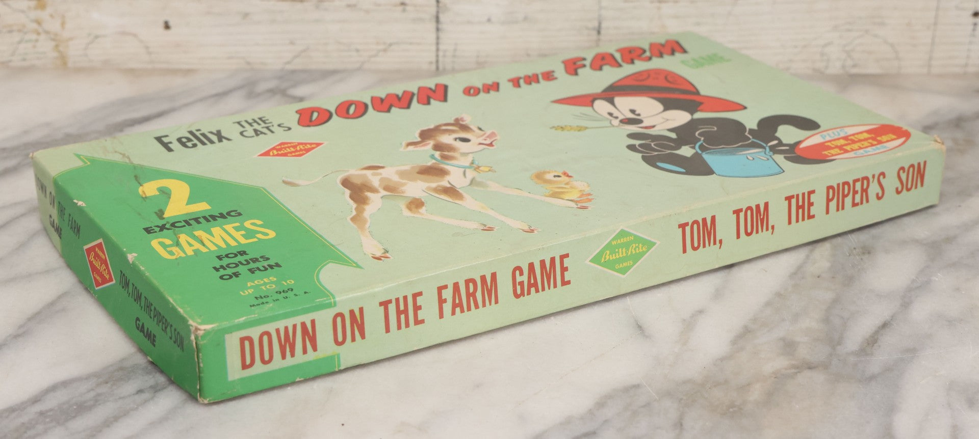 Lot 060 - "Felix The Cat's Down On The Farm" Vintage Board Game By Warren Built-Rite Games, Missing All Pieces But Boards