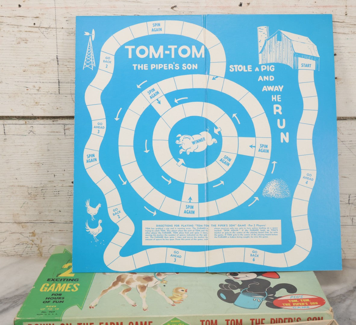 Lot 060 - "Felix The Cat's Down On The Farm" Vintage Board Game By Warren Built-Rite Games, Missing All Pieces But Boards