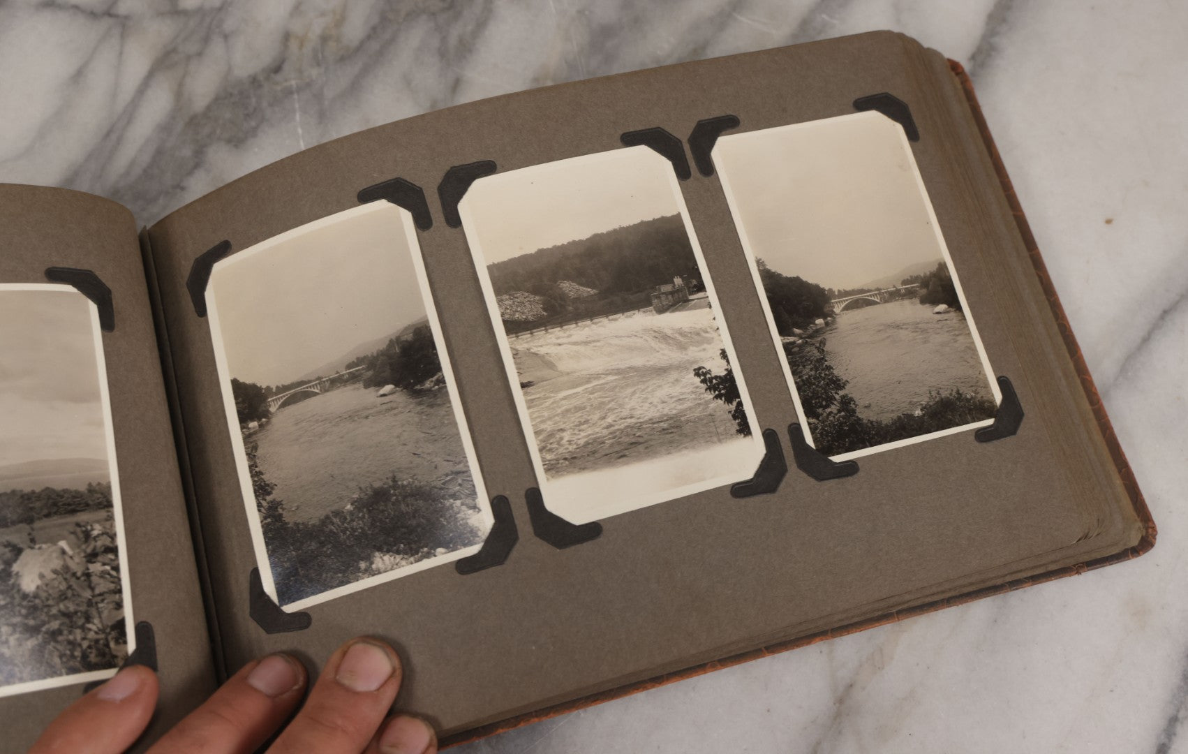 Lot 062 - Vintage Snapshot Photo Album With 125+ Photographs Including Photos Of Spirit Of St. Louis Plane, Redwood Forest, Automobiles, Outings, Comic Wedding Posters, Statue Of Liberty, Beachwear, And More