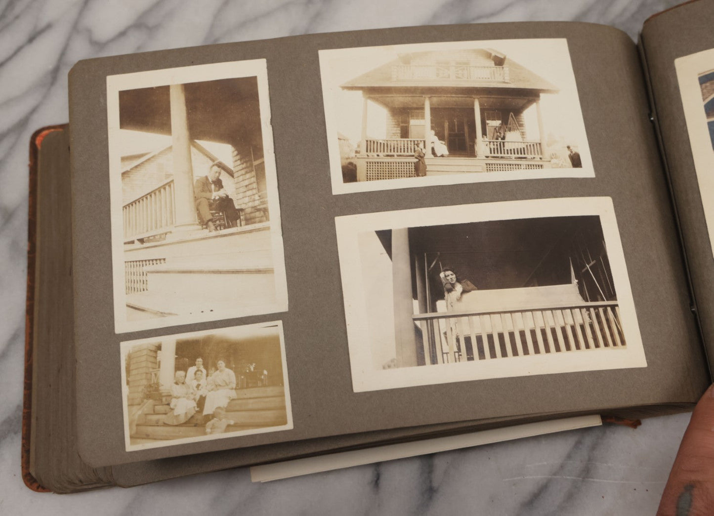 Lot 062 - Vintage Snapshot Photo Album With 125+ Photographs Including Photos Of Spirit Of St. Louis Plane, Redwood Forest, Automobiles, Outings, Comic Wedding Posters, Statue Of Liberty, Beachwear, And More