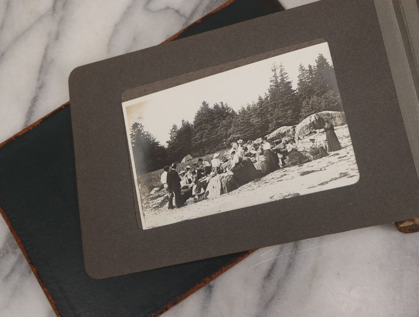 Lot 063 - Antique Snapshot Photo Album With 24 Photographs Of Turn Of The Century Coastal Towns And Farms With Group Photos Of Beach And Other Outings, Likely Maine, New England, Note Cover Detached