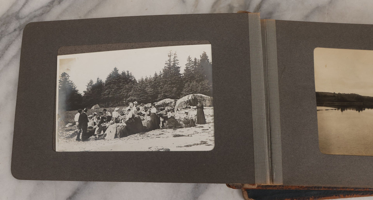 Lot 063 - Antique Snapshot Photo Album With 24 Photographs Of Turn Of The Century Coastal Towns And Farms With Group Photos Of Beach And Other Outings, Likely Maine, New England, Note Cover Detached