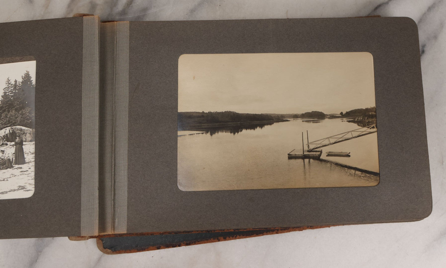 Lot 063 - Antique Snapshot Photo Album With 24 Photographs Of Turn Of The Century Coastal Towns And Farms With Group Photos Of Beach And Other Outings, Likely Maine, New England, Note Cover Detached