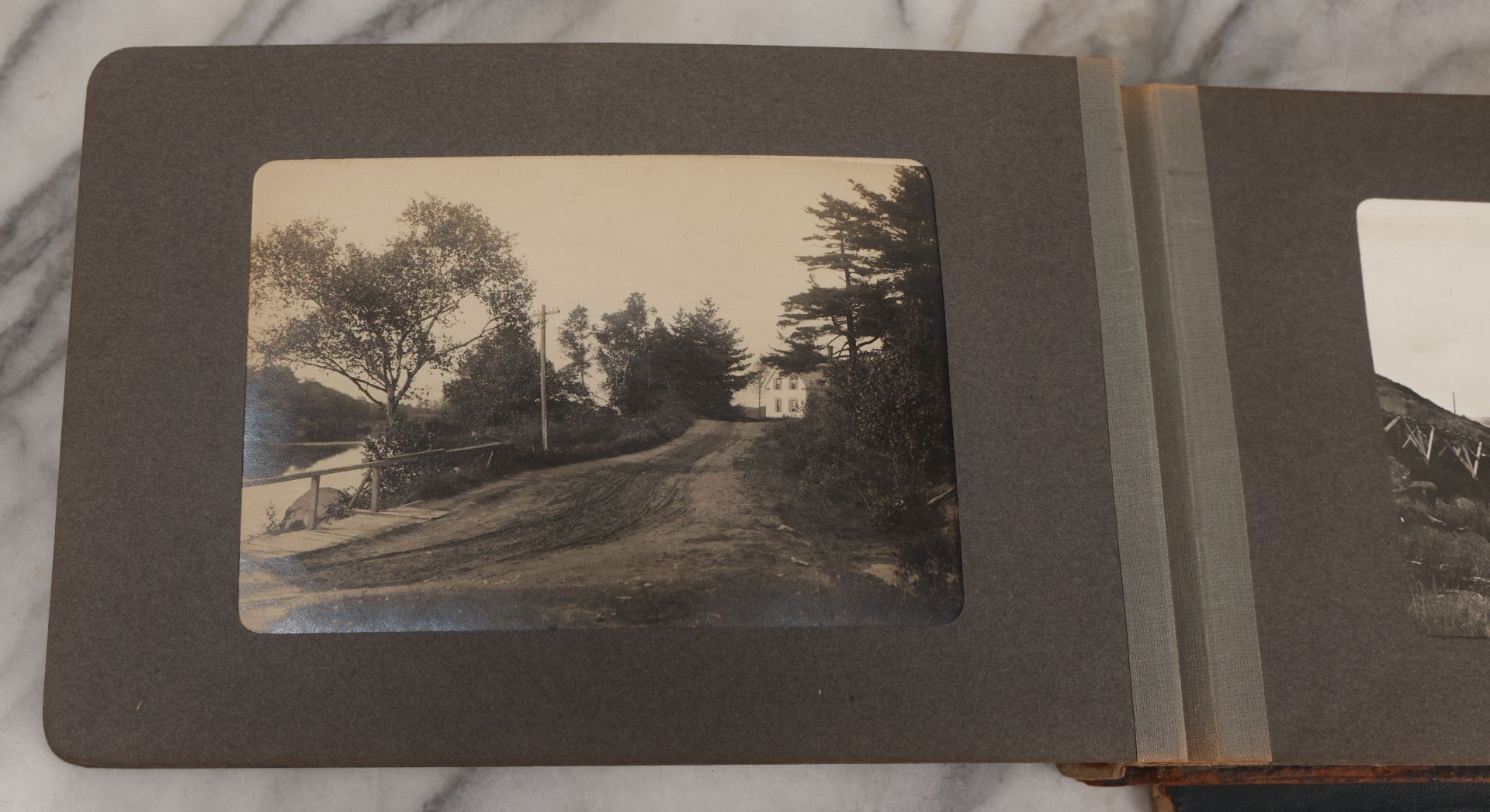Lot 063 - Antique Snapshot Photo Album With 24 Photographs Of Turn Of The Century Coastal Towns And Farms With Group Photos Of Beach And Other Outings, Likely Maine, New England, Note Cover Detached
