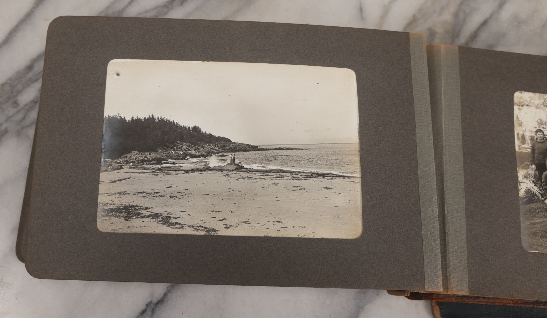 Lot 063 - Antique Snapshot Photo Album With 24 Photographs Of Turn Of The Century Coastal Towns And Farms With Group Photos Of Beach And Other Outings, Likely Maine, New England, Note Cover Detached