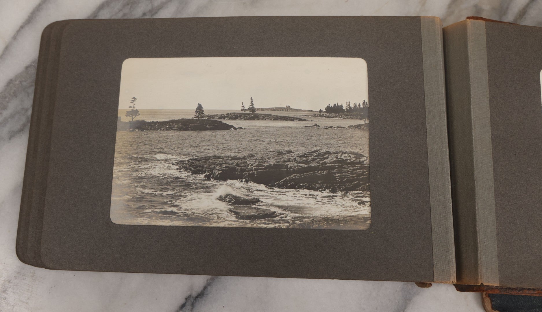 Lot 063 - Antique Snapshot Photo Album With 24 Photographs Of Turn Of The Century Coastal Towns And Farms With Group Photos Of Beach And Other Outings, Likely Maine, New England, Note Cover Detached