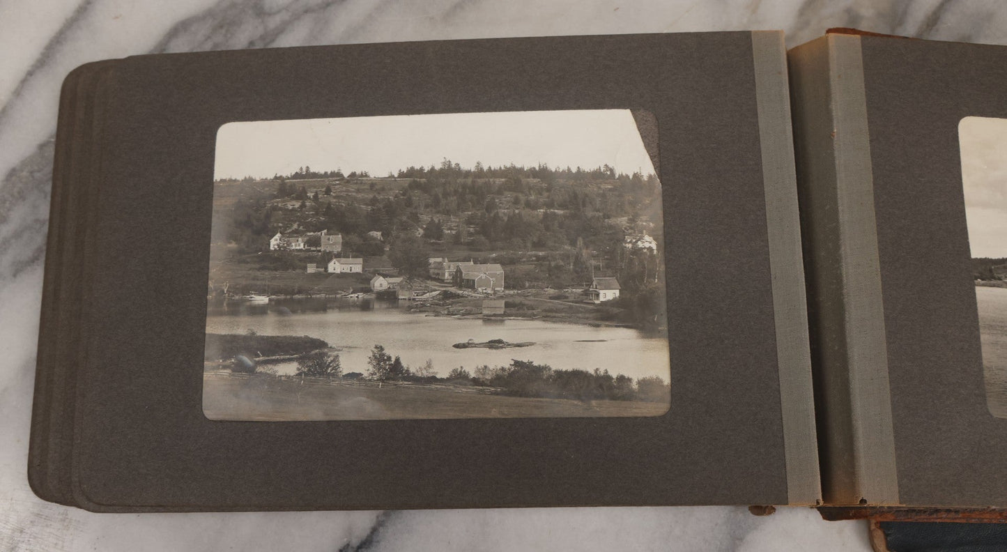 Lot 063 - Antique Snapshot Photo Album With 24 Photographs Of Turn Of The Century Coastal Towns And Farms With Group Photos Of Beach And Other Outings, Likely Maine, New England, Note Cover Detached