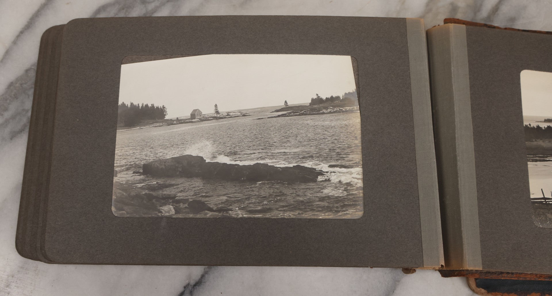 Lot 063 - Antique Snapshot Photo Album With 24 Photographs Of Turn Of The Century Coastal Towns And Farms With Group Photos Of Beach And Other Outings, Likely Maine, New England, Note Cover Detached