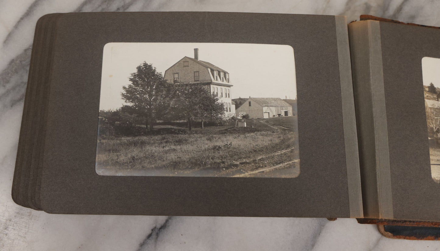 Lot 063 - Antique Snapshot Photo Album With 24 Photographs Of Turn Of The Century Coastal Towns And Farms With Group Photos Of Beach And Other Outings, Likely Maine, New England, Note Cover Detached