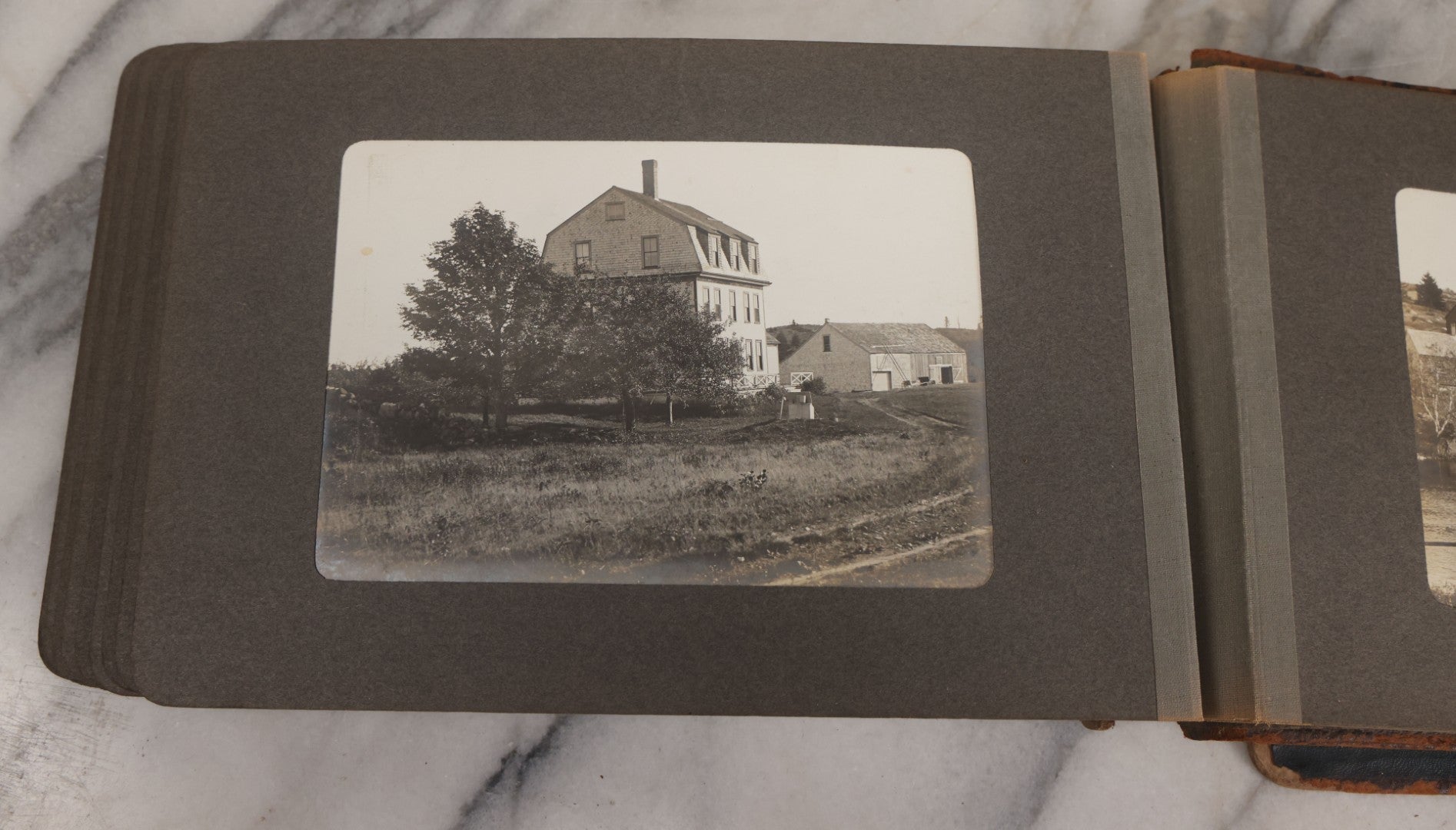 Lot 063 - Antique Snapshot Photo Album With 24 Photographs Of Turn Of The Century Coastal Towns And Farms With Group Photos Of Beach And Other Outings, Likely Maine, New England, Note Cover Detached