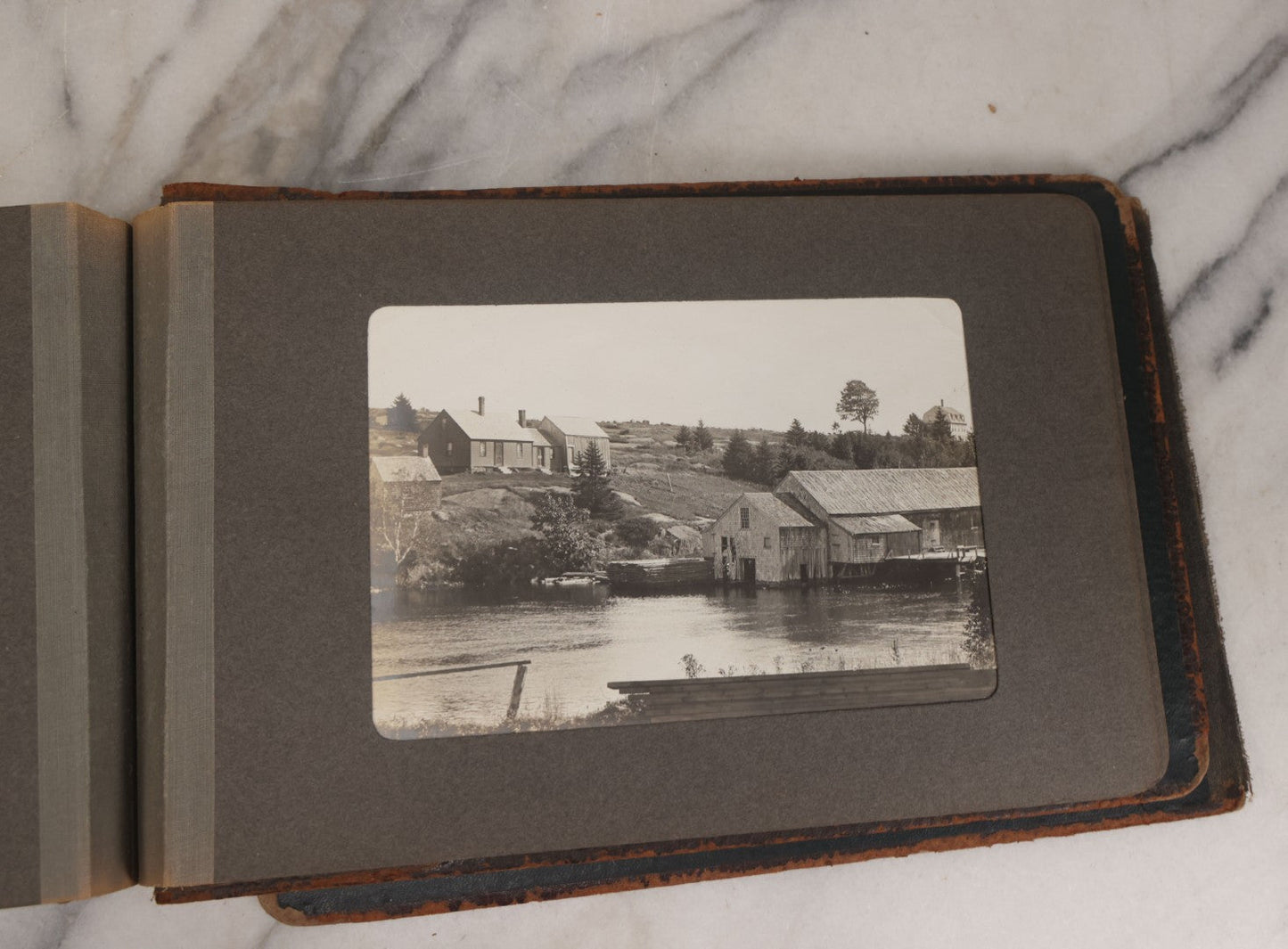 Lot 063 - Antique Snapshot Photo Album With 24 Photographs Of Turn Of The Century Coastal Towns And Farms With Group Photos Of Beach And Other Outings, Likely Maine, New England, Note Cover Detached