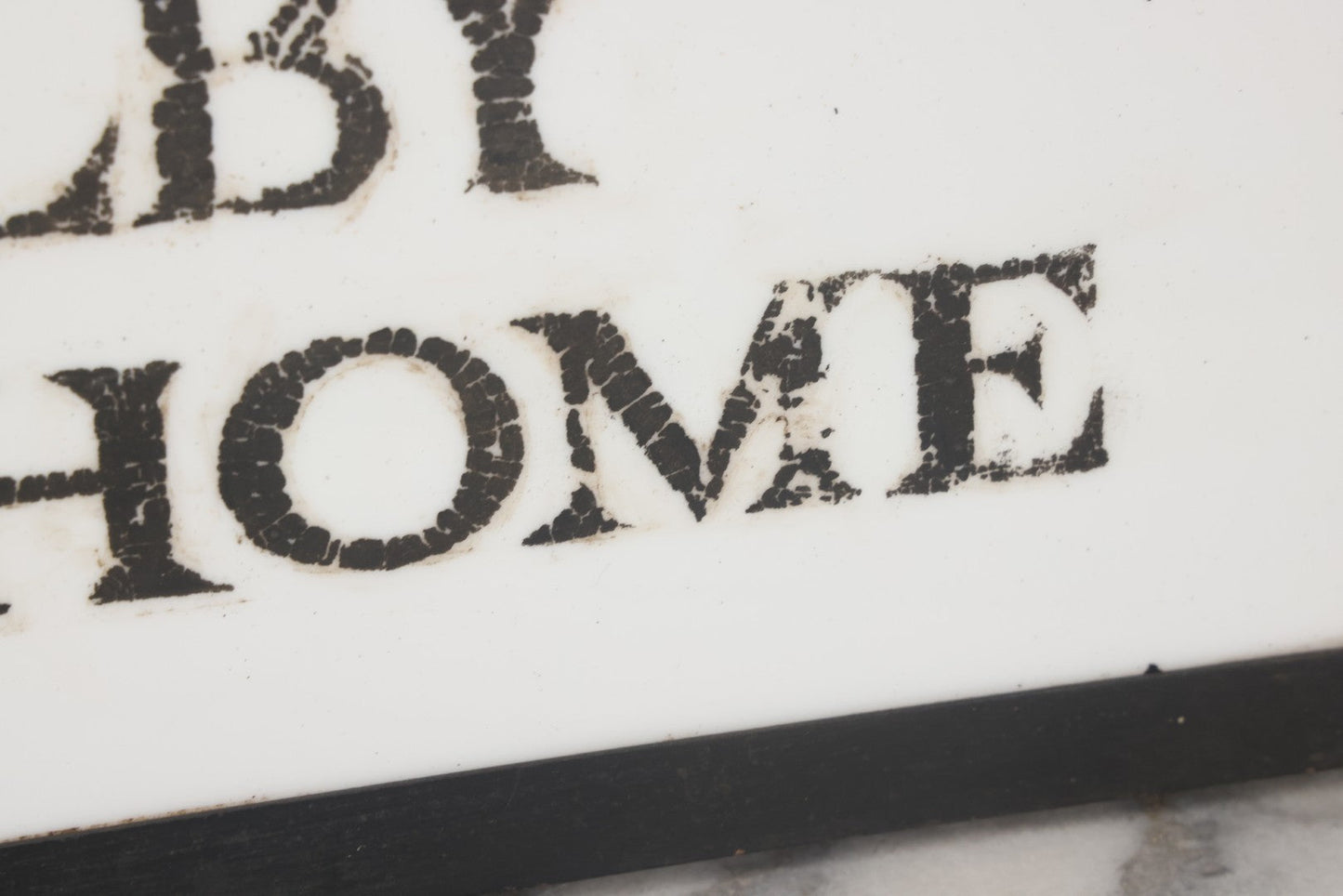 Lot 001 - Vintage Hand Painted Sign For "H.N. Colby Funeral Home" Lawrence, Massachusetts, In Metal Frame With Brackets, Painted On Vitrolite "Better Than Marble Composite Material," Circa 1940s, 25-5/8" L x 8-1/2" H