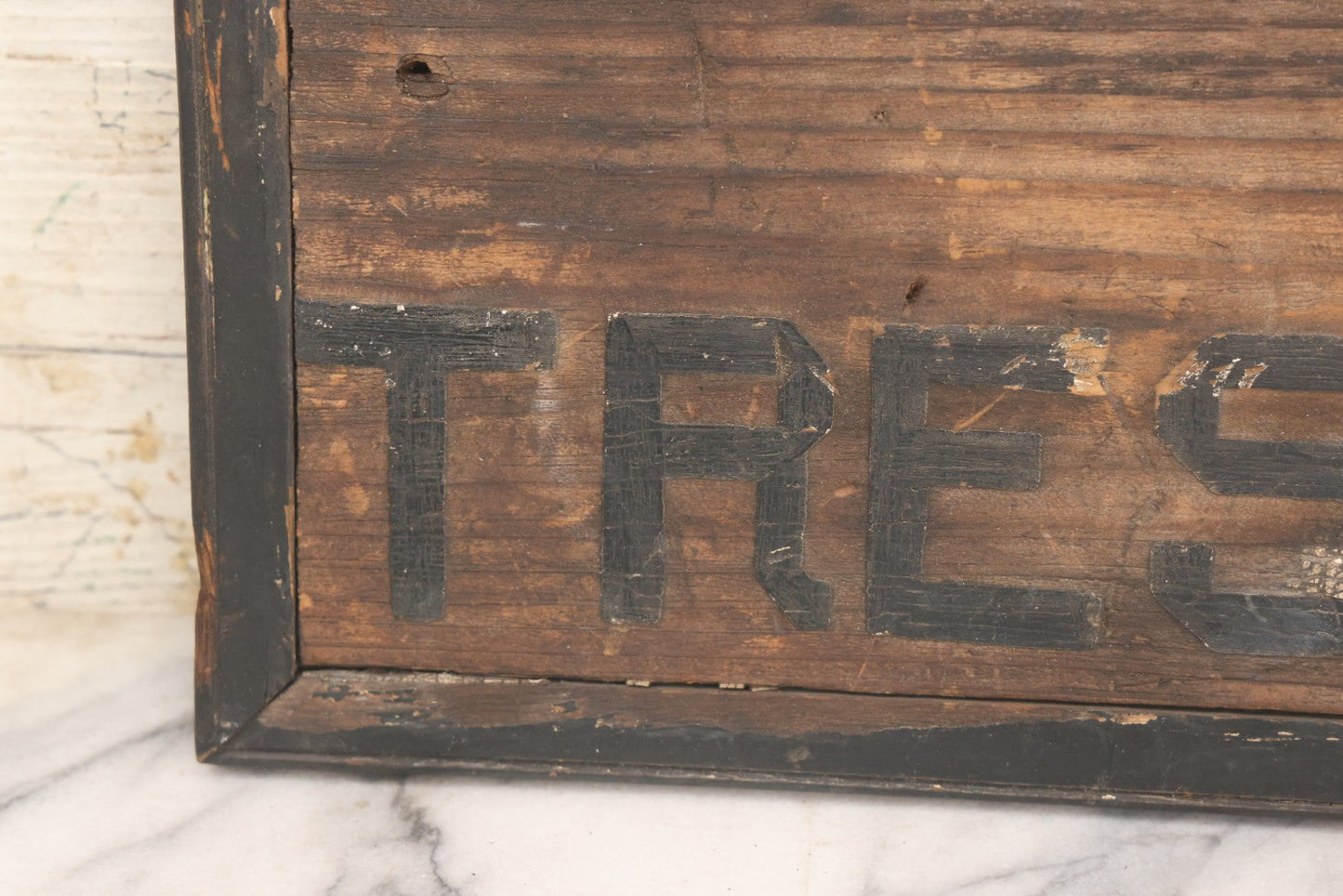Lot 002 - Antique Carved And Painted "No Trespassing" Wood Sign With Raised Letters And Black Paint, Original Wear As Seen, 22-7/8" W x 8-5/6"H