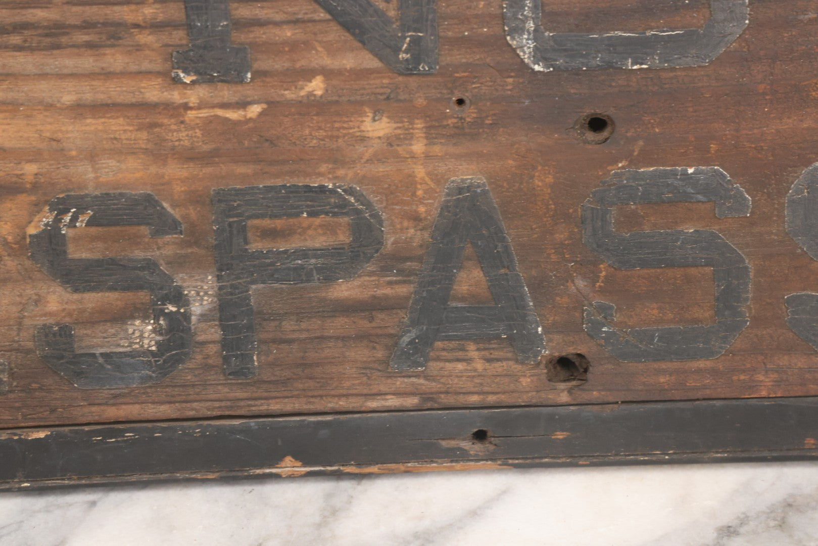 Lot 002 - Antique Carved And Painted "No Trespassing" Wood Sign With Raised Letters And Black Paint, Original Wear As Seen, 22-7/8" W x 8-5/6"H