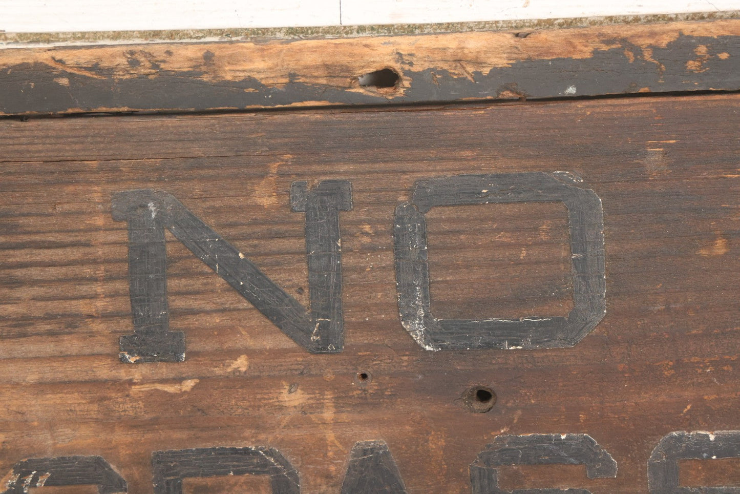 Lot 002 - Antique Carved And Painted "No Trespassing" Wood Sign With Raised Letters And Black Paint, Original Wear As Seen, 22-7/8" W x 8-5/6"H