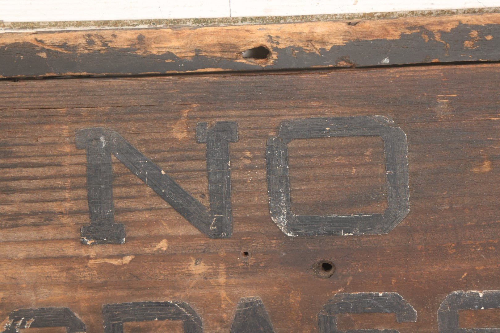 Lot 002 - Antique Carved And Painted "No Trespassing" Wood Sign With Raised Letters And Black Paint, Original Wear As Seen, 22-7/8" W x 8-5/6"H