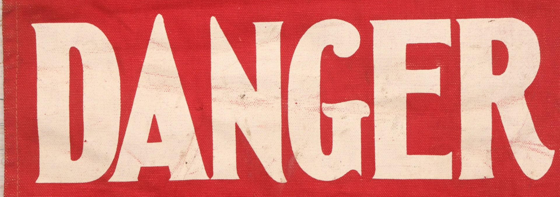 Lot 003 - Vintage Printed Red Fabric "Danger" Warning Flag Banner With Metal Wire Hanger, 13" W x 16-5/8" H