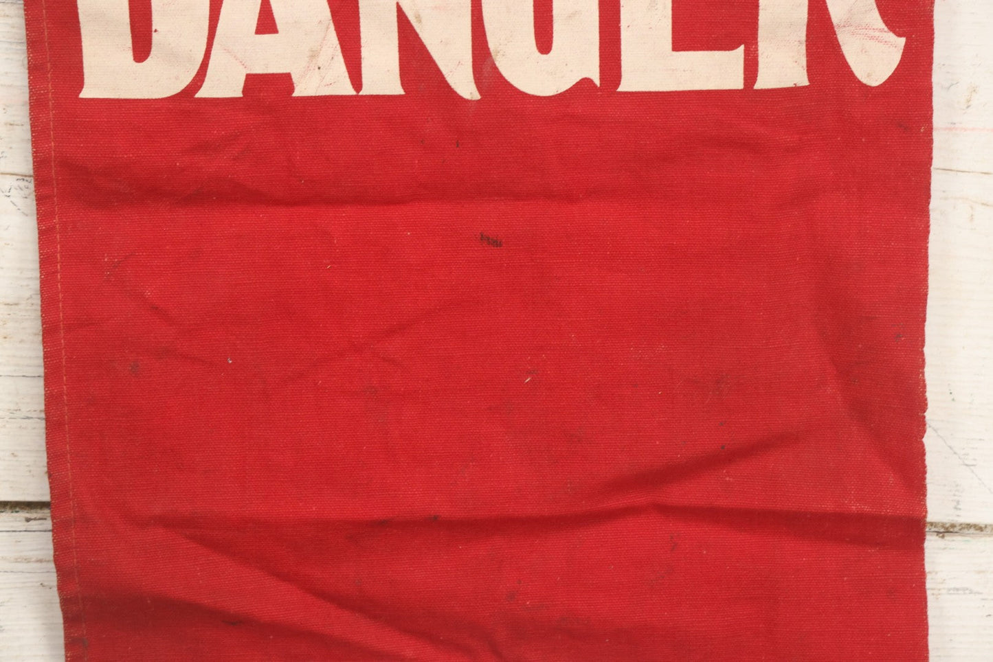 Lot 003 - Vintage Printed Red Fabric "Danger" Warning Flag Banner With Metal Wire Hanger, 13" W x 16-5/8" H