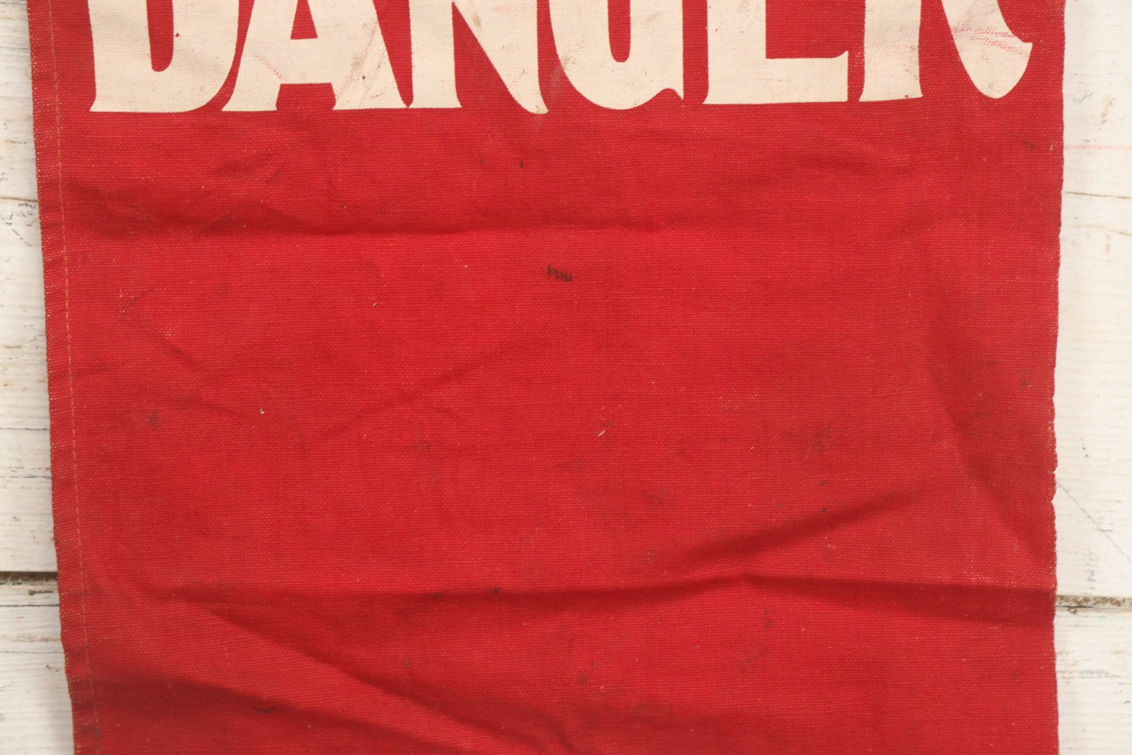 Lot 003 - Vintage Printed Red Fabric "Danger" Warning Flag Banner With Metal Wire Hanger, 13" W x 16-5/8" H