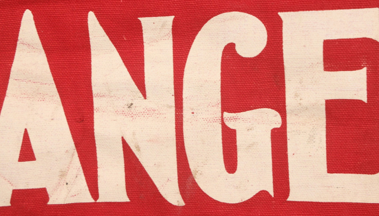 Lot 003 - Vintage Printed Red Fabric "Danger" Warning Flag Banner With Metal Wire Hanger, 13" W x 16-5/8" H