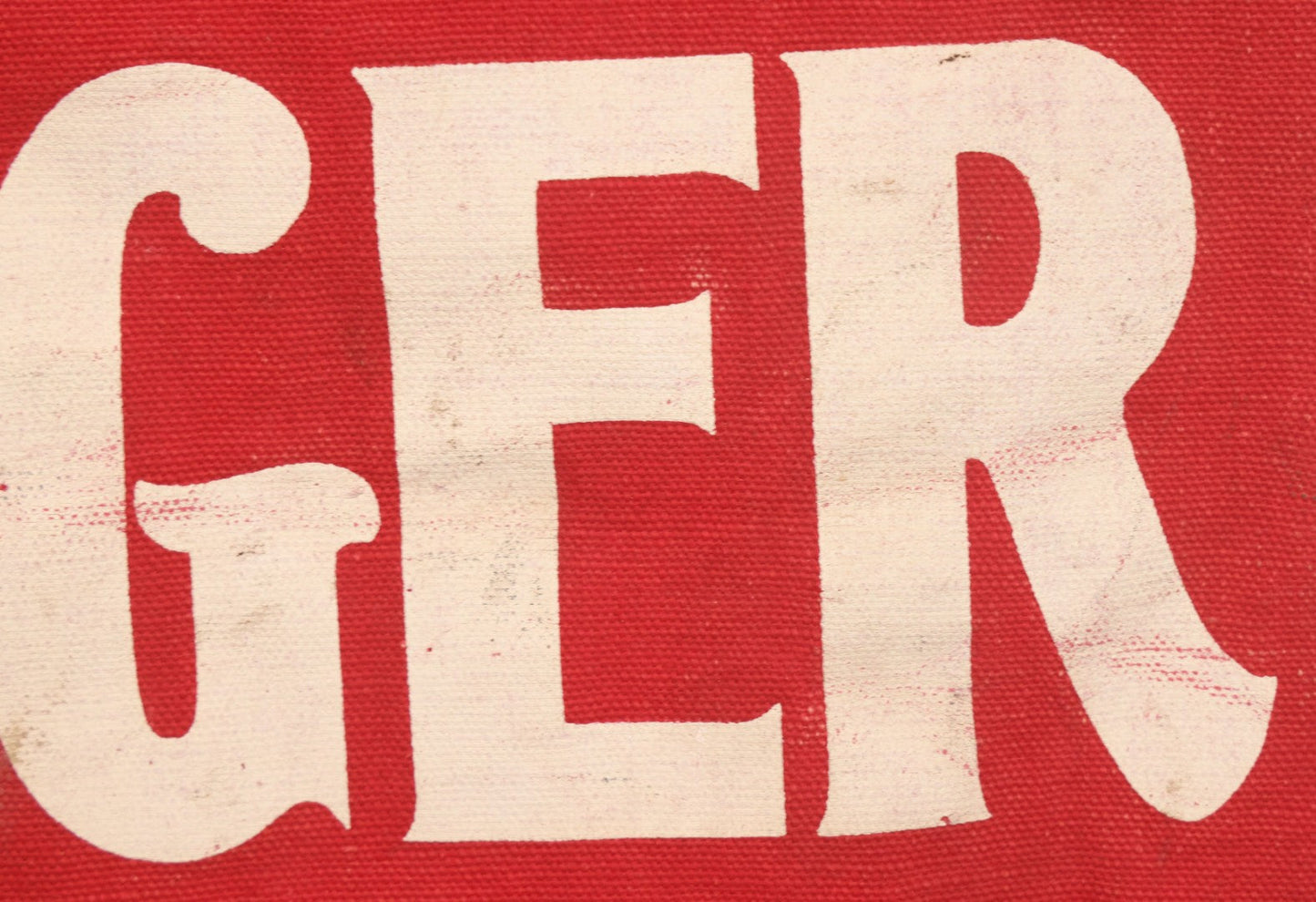 Lot 003 - Vintage Printed Red Fabric "Danger" Warning Flag Banner With Metal Wire Hanger, 13" W x 16-5/8" H