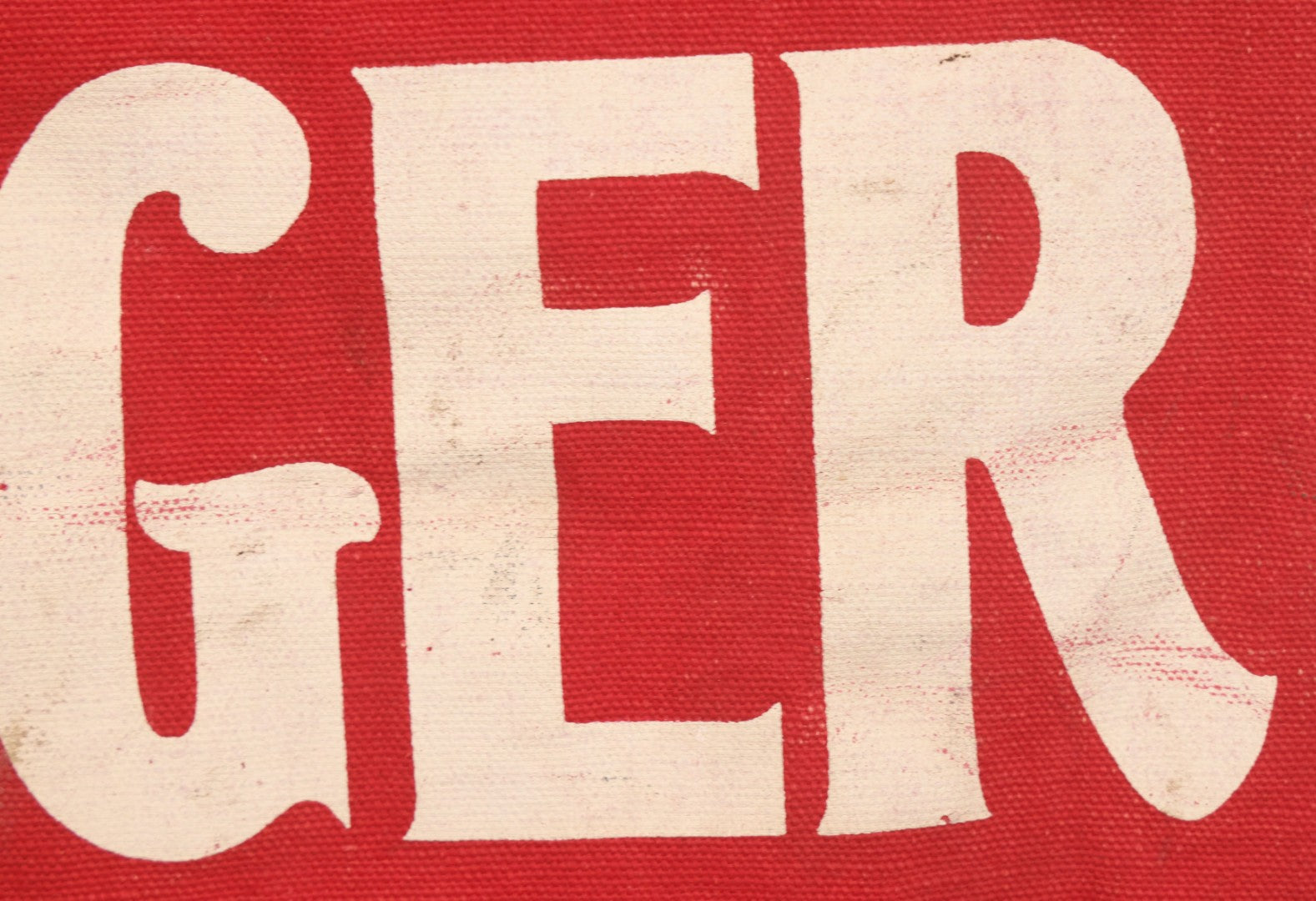 Lot 003 - Vintage Printed Red Fabric "Danger" Warning Flag Banner With Metal Wire Hanger, 13" W x 16-5/8" H