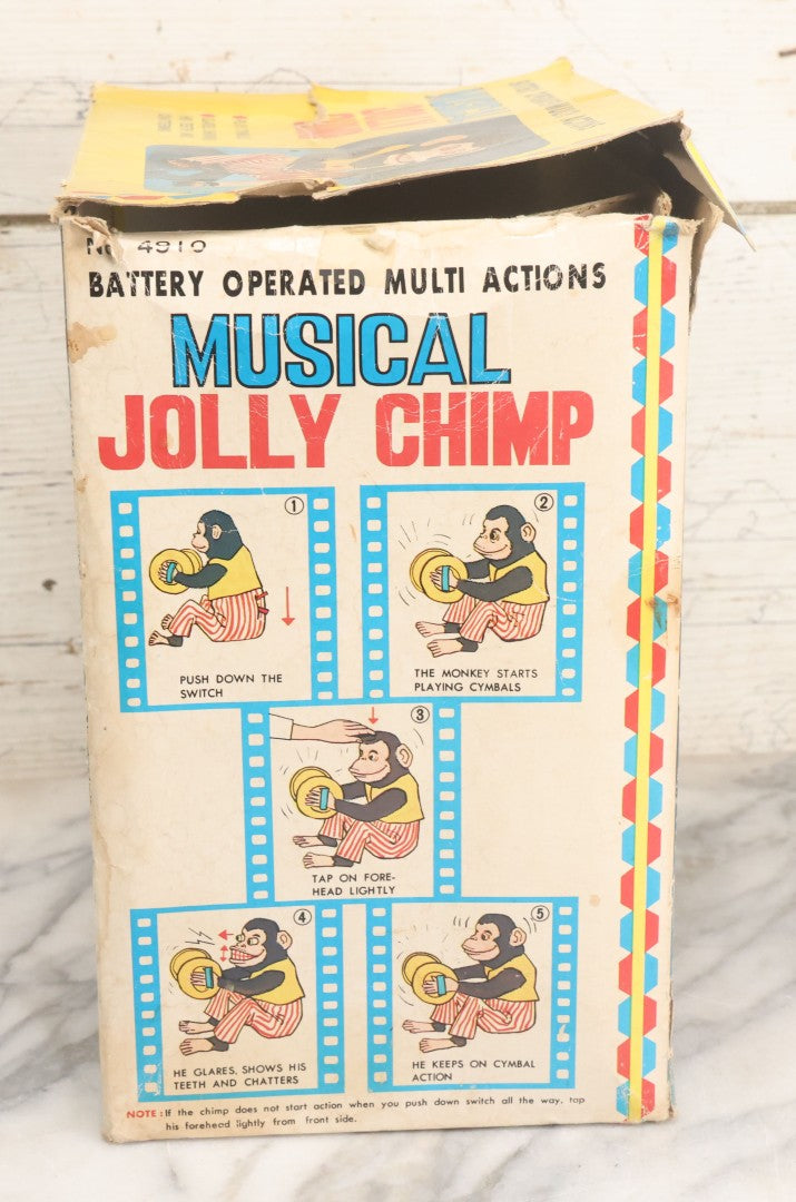 Lot 004 - Vintage Battery Operated Musical Jolly Chimp Animated Toy, Working Condition, Plays Cymbals, Glares And Shows Teeth, In Original Box, Manufactured By Daishin, No. 4910, Made In Japan