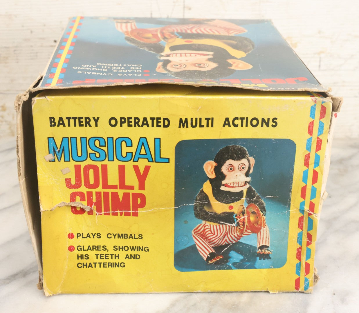 Lot 004 - Vintage Battery Operated Musical Jolly Chimp Animated Toy, Working Condition, Plays Cymbals, Glares And Shows Teeth, In Original Box, Manufactured By Daishin, No. 4910, Made In Japan